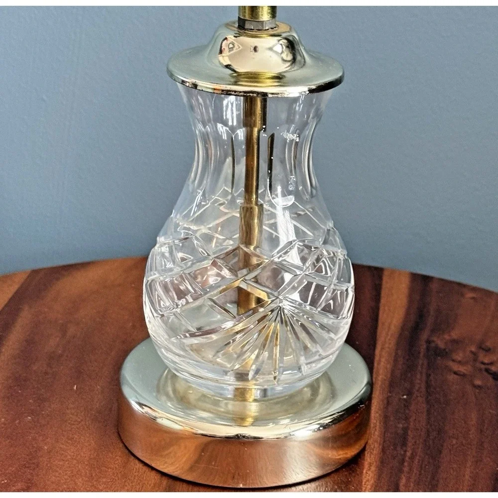 Vintage Cut Glass‎ Accent Lamp Brass-Plated Base 9.5
